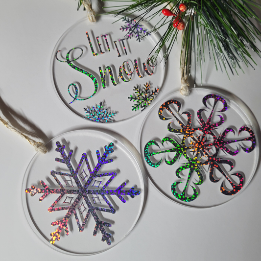 Holographic Glitter Let it Snow Acrylic Ornament Bundle