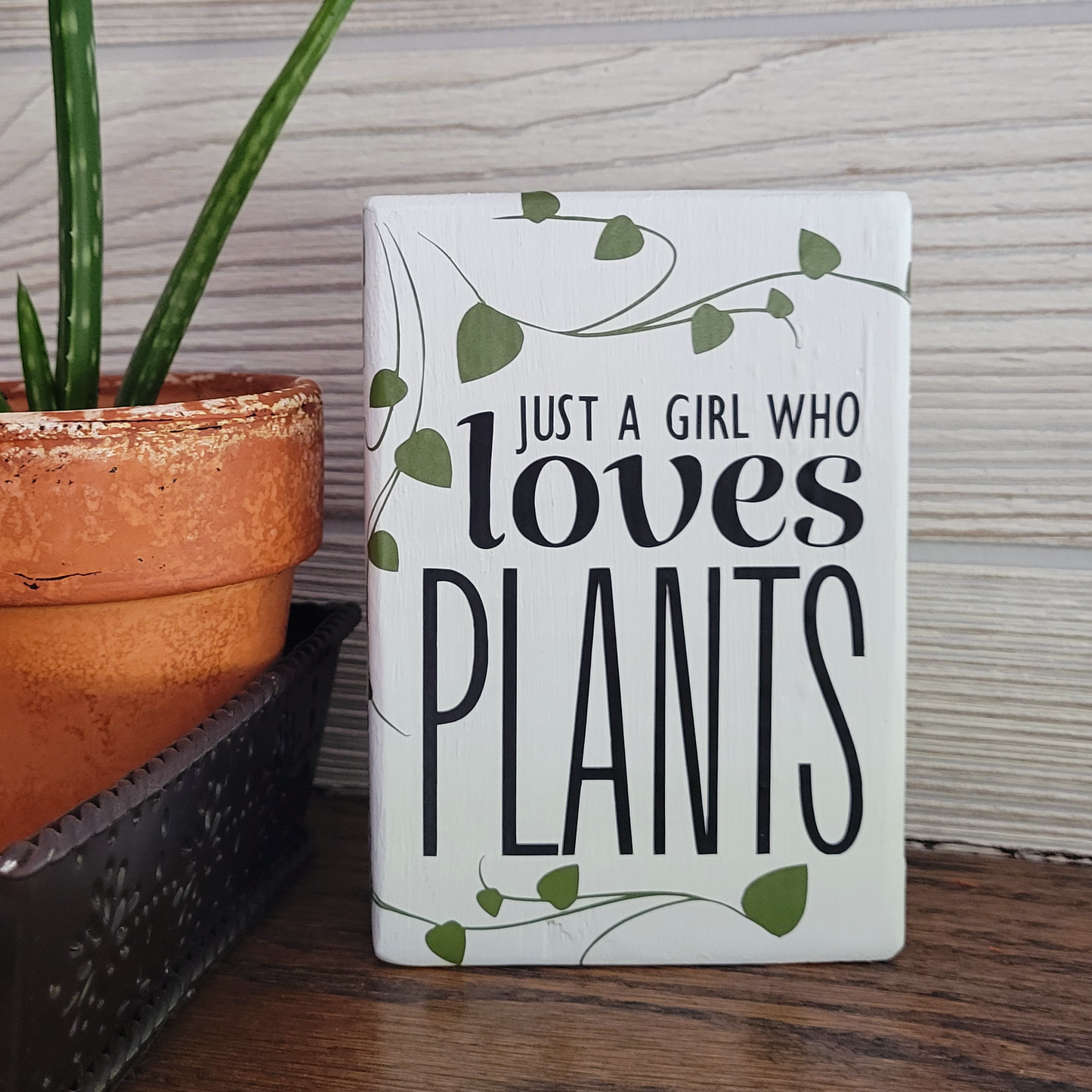 Girl Who Loves Plants Wood Block