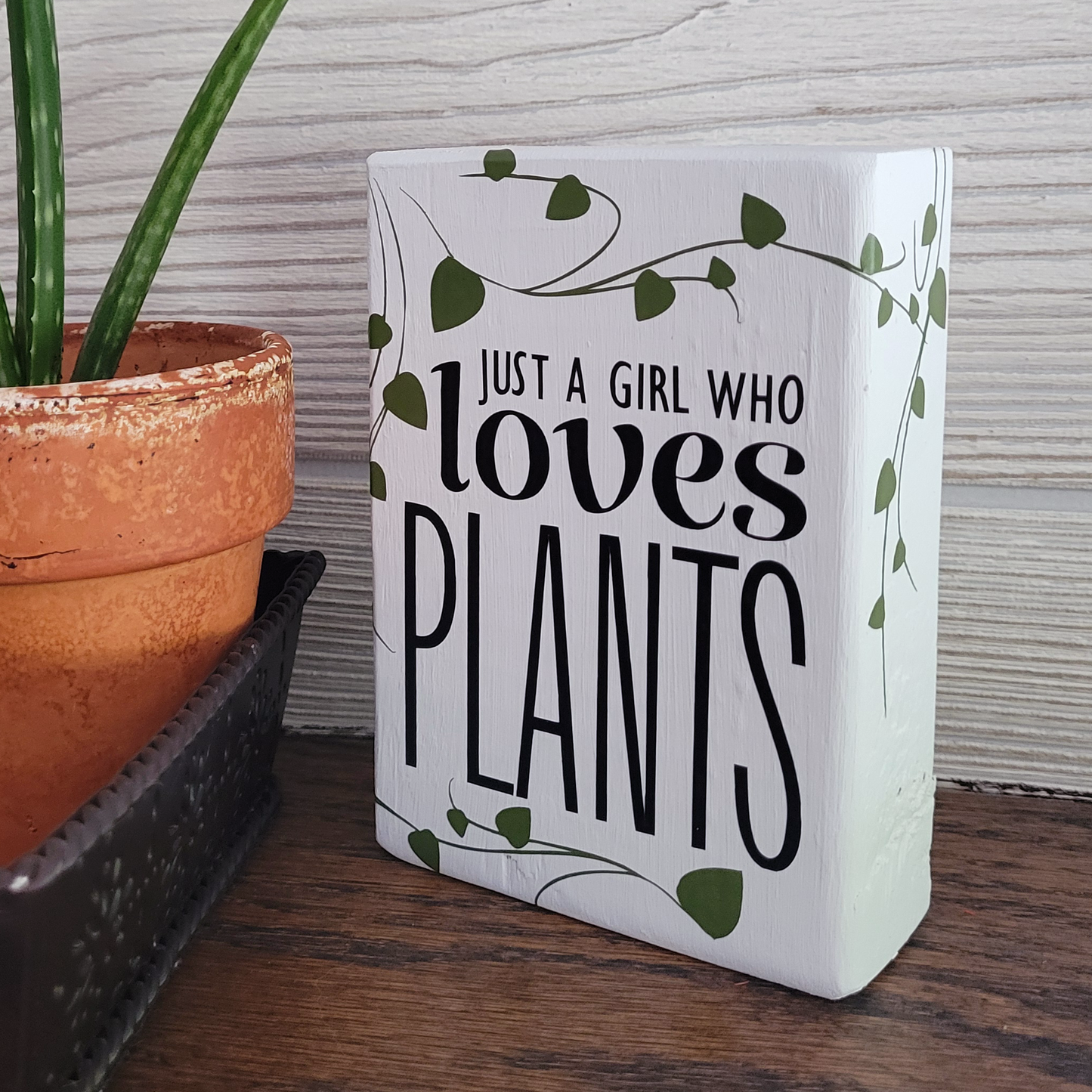 Girl Who Loves Plants Wood Block