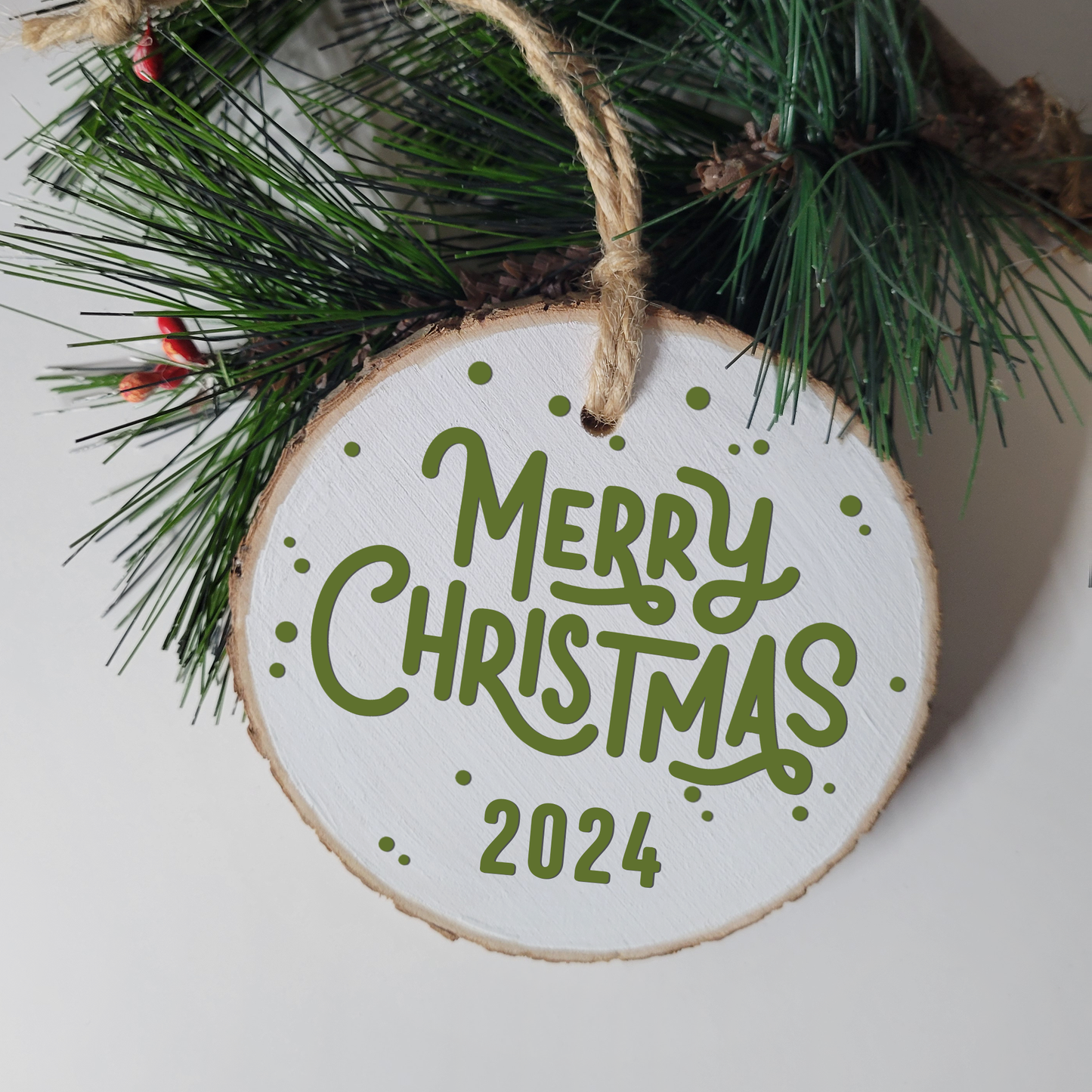 Merry Christmas Wood Slice Ornament