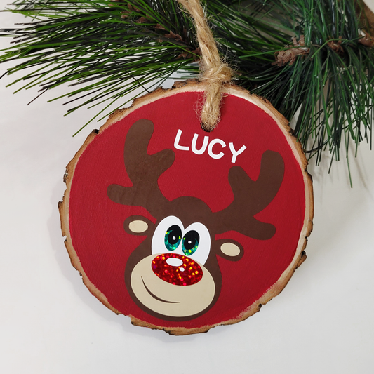 Rudolph Personalized Wood Slice Ornament