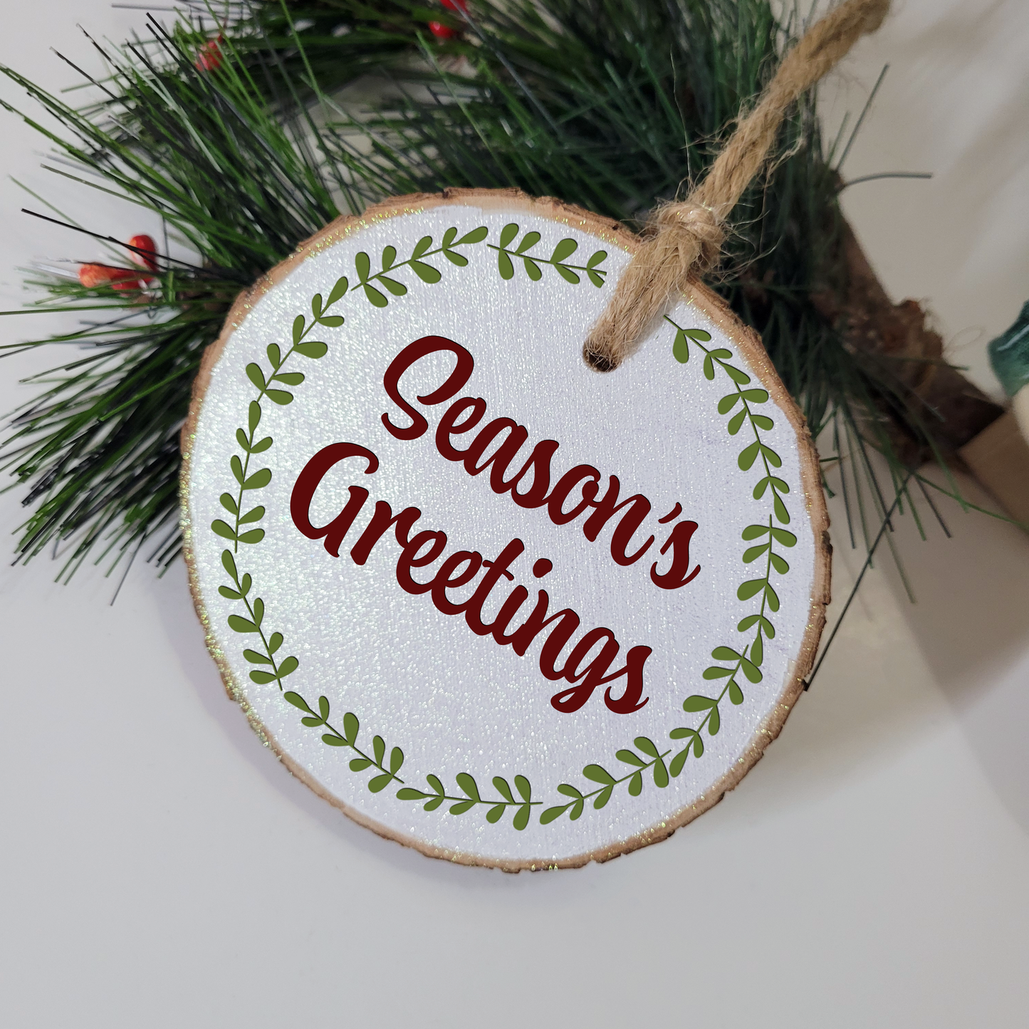 Season's Greetings Wood Slice Ornament