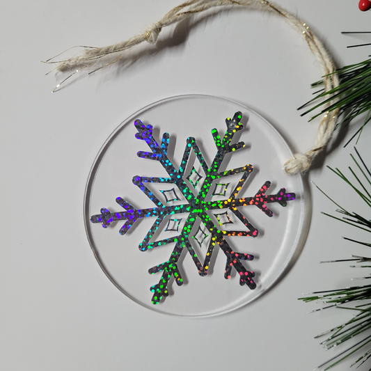 Holographic Glitter Snowflake Acrylic Ornament