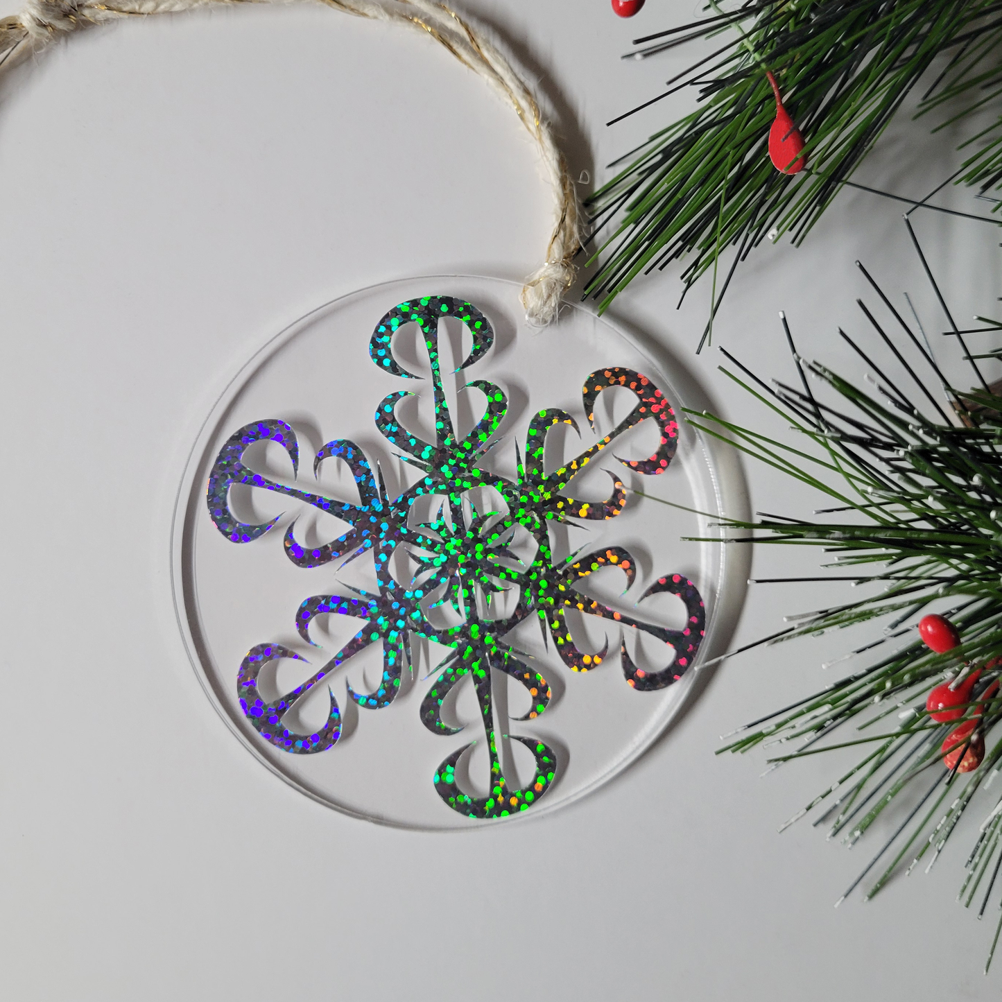 Holographic Glitter Snowflake 2 Acrylic Ornament