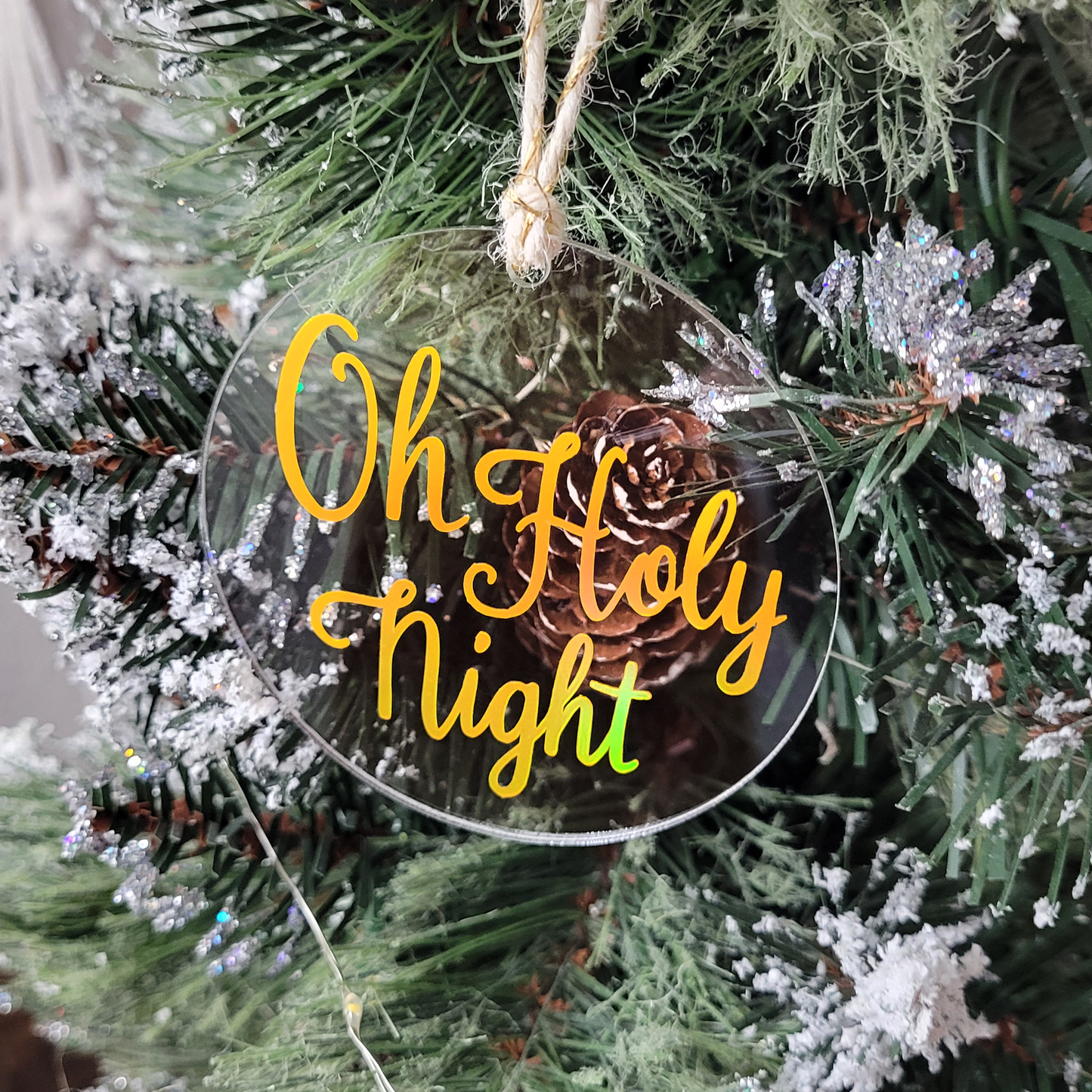 Holographic Oh Holy Night Acrylic Ornament